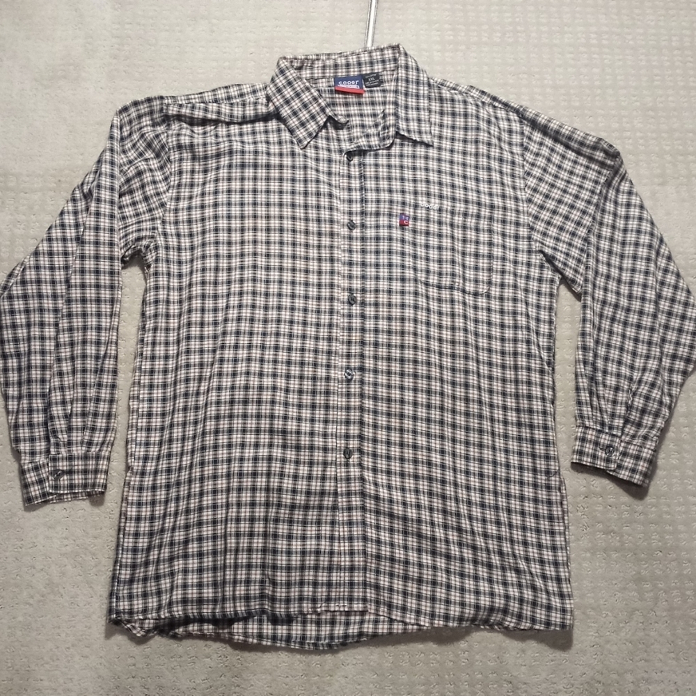 Coogi Down Under Blue Long Sleeve Plaid Button Down Shirt Mens Size XXL